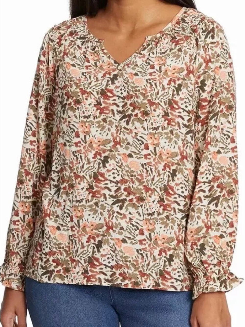 Jessica Simpson Floral Peasant Blouse in Pink and Cream